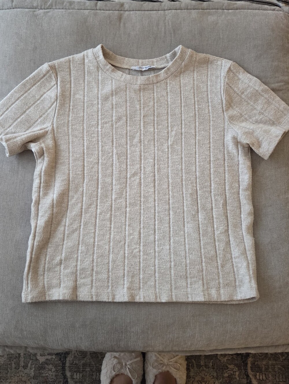 Zara Knit Fuzzy Wide Ribbed Short Sleeve